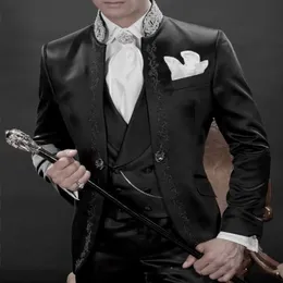 Niestandardowy nowy styl Tuxedos Kolor czarny najlepszy garnitur Mandarin Lapel Groomsman Wedding Bridegroom Suits Pants Kamizelka 285G