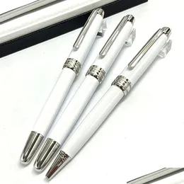 Подарочные ручки 163 белый металл MB Ballpoint Rollerball Penc Office Cationalery с гальванической резьбой и номером серии Dhmn6