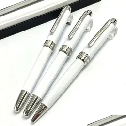 Canetas de fonte de presente 163 White Metal MB Ballpond Rollerball Pen papelary com escultura em eletroplatação e número da série Drop dhmn6