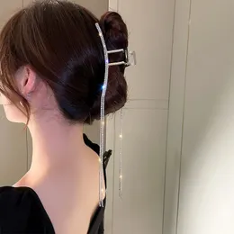 豪華なフルラインストーンヘアクロー女性向けクリップロングタッセルクランプクリップヘッドウェアピンジュエリー韓国ファッションヘアアクセサリー240517