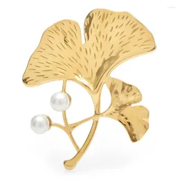 Brooches Wuli&baby Stainless Steel Gingko Leaves For Women Unisex 2-color Beautiful Flower Party Office Brooch Pins Gifts