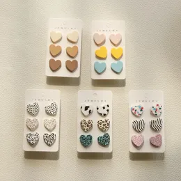 3PairsSet Heart Acrylic Stud Earrings for Women Macaron Colorful prickar Leopard Stripe Korea smycken Tillbehör 240511