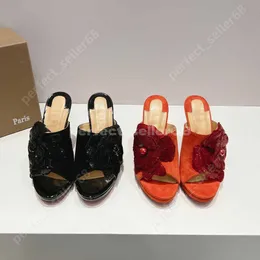 Klassiska sandaler topp lyxig designer klänningskor läder runda kristall diamant dekorerade kronblad klara glas klackar rygglös 12 cm med låda