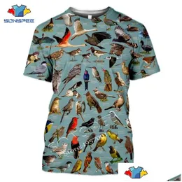 Mens camisetas Sonspee Summer Casual Men T-shirt Insets Birds Printing 3D T Camastem