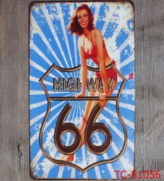 Metallgemälde Zinnschilder Vintage Route 66 Plaque Plakat -Eisenplatten Wandsticker Bar Club Garage Home Decor 40 Designs wzw9382638