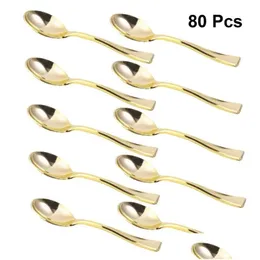 ダイヤモンドペインティング書道80pcsミニスプーンケーキデザートホームショップ用のIcecream Party Cutlery Golden Drop Delivery Garden Arts C Dhwnc