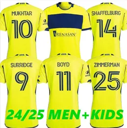 2024 2025 Jerseys de futebol de Nashville SC Mukhtar Leal Zimmerman Muyl Yearwood Surridge Boyd Amiche 24 25 Home Away Shaffelburg Football Men Kids Shirt