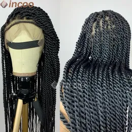 36 Inch Braided Wigs For Black Women Full Lace Braided Wigs Faux Locs Goddess Jumbo Knotless Synthetic Braid Lace Frontal Wigs 240506