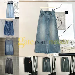 Designer Jean Dress Fashion Langes Jeansröcke Buchdruck Hochtaille eine Linie Röcke Frauen Schlankes Jeanskleid