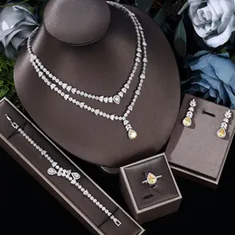 Jóias de casamento de noiva requintadas Conjunto de jóias com colar de zircônia brilhante e acessórios para festas 240511