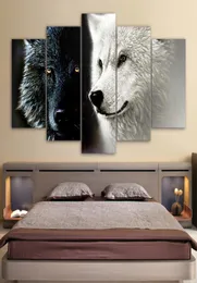 HD gedruckt 5 -teilige Leinwand Kunst abstrakt schwarz weißes Wolf Paar Gemälde Wandbilder für Wohnzimmer Home Dekoration Geschenk6958194