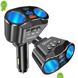 Bil Bluetooth Car Kit Cigarettändare Splitter Charger Dual USB QC 3.0 Snabbladdning 12V FM-sändare Handssamtal Sockets Drop Deliv DHSI33