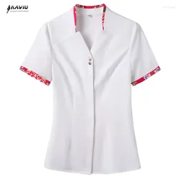 Kvinnors blusar naviu mode professionella kvinnor vit skjorta sommar kort ärm chiffong show elegant och intellektuell tempeament