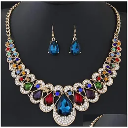Orecchini Necklace Drops Set Set lampadario in oro diamante per donne Accessori per matrimoni Lady Lady Set di gioielli Deliv DHJ82