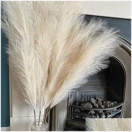 Decorative Flowers Wreaths 5Pcs Faux Pampas Grass Large 120/100/85Cm Flower Bouquet Fake Artificial Decor Tall Fluffy Stems Living Dh5Mr