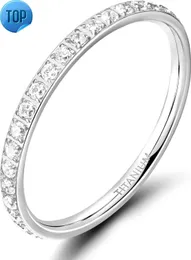 TIGRADE 2mm Women Titanium Eternity Ring Cubic Zirconia Anniversary Wedding Engagement Band Size 3-13.5