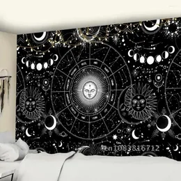 Tapestries Star Sky Mandala Sun Takerstry Black White Wall Hanging Gypsy Bohemian Witchcraft Astrology Tapiz Starry