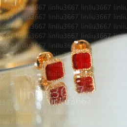 Designerohrringe rote Mini-Gestüt Mutter von Pearl V-Gold 18k Klee Ohrringe für Frauen Senior Classic Ohrringe Neue Klee Ohrringe leichte Luxus-Flash-Ohrringe