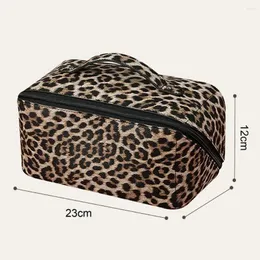 Kosmetiska väskor utmärkt sminkpåse stor öppning faux läder mode leopard tryck kosmetik lagring