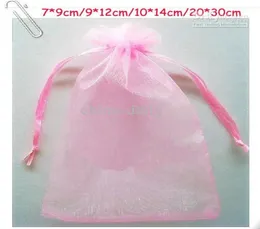 Statek 200pcs Pink 79 cm 912 cm 1014 cm 2030 cm organza biżuteria torba weselna Candy Bags7661038