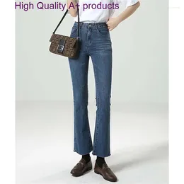 Jeans femininos 2024 Micro Horn Blue Homens Loja Cantura Alta Primavera e calça de outono
