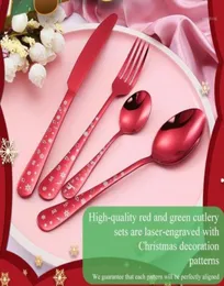 Christmas tableware stainless steel spoon fork cartoon Christmas tree snowflake bell pattern kitchen tableware set with gift box r6480232