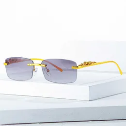 Designer Cardi Classic CT 2023 Nuovo occhiali da sole senza cornice per leopardo in metallo maschi vetri quadrati da donna con logo e scatola