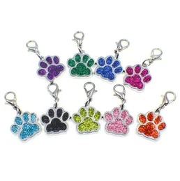 50pcs HC3581 Bling Enamel Cat DogBear Paw Prints With Rotating Lobster Clasp dangle charms Key Chain Keyrings bag Jewelry Making5080344
