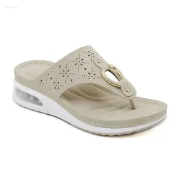 Bohemian 2024 Kvinnor Summer Wedge Sandaler Läder Casual Female Platform Slippers Skor Damer Bekväm strand Stor storlek 616 D 9CBA