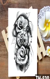 Временная наклейка татуировки водонепроницаемые татуировки часовой череп тело время искусство роза татуировки семейство Скорпион Тату