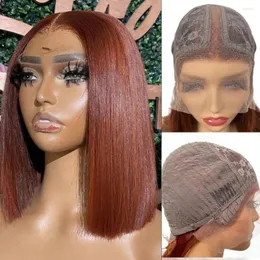 Kort Braizlian Straight Lace Front Human Hair Wigs Brown Color Bob Wig For Women #33 Reddish 13 6 1 T DEL