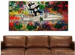 Alec Monopoly Fly Urban Art Hochwertige handbemalte HD -Druckwand PJ Flugzeug Wandkunst Graffiti Ölmalerei auf Leinwand Multi Sizz8049031