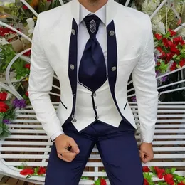 White Mens Suits Luxury Wedding Blazer Blazer Single Basted Jacquard Fabric Comprimento normal Formal 3 peças Casas de jaqueta Vesto Slim Fit 240517