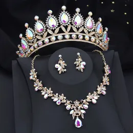 Барокко AB Crystal Purple Crown Ювелирные наборы для девочек Tiaras Serving Serving Part Prom Prom Wedding Set Swardal аксессуар 240511