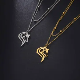 Stainless Steel Necklace For Women Men Fox Wolf Cat Dolphin Shark Animal Pendant Double Chain Necklaces Jewelry Gift