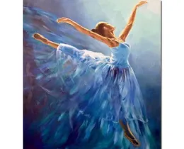 손으로 그린 ​​유화 그림 그림 춤 발레리나의 파란색 초록 현대 아름다운 캔버스 미술 여성 예술 작품 홈 dec9240105