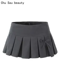 Чу Сау красавица Женщины весенняя мода сладкая супер короткая юбка Сексуальная низкая талия, привязанная к луку