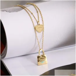 Collane a pendente collana titanio acciaio t classico olio blu goccia blu love a doppio strato per donne 18k oro gold gold collare consegna dh97g