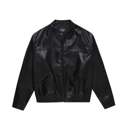 Lu Men Shorts Summer Sport Workout New American Retro Motorcycle Leather Jacket Men and Women Short High-Grade Castary Black Coatファッション