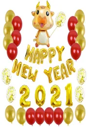 41pcsset kinesiska nyårsdekorationer 2021 Guldröd latex 16 tum nummer ballong kinesiskt gott nytt år 2021 ballongfest deco f5592809