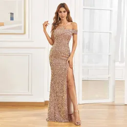 滑走路ドレスYidingzs Women 2021 New Design One Sholdle Party Maxi Dress Sexy Slit Steecin Invindent Dress Long Prom Dress18682T240518