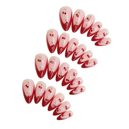 Falsche Nägel Französisch rote Tipp Mandel gefälschter natürlicher unzerbrechlicher Nagel Einfacher Kleidung für Frauen und Mädchen Salon