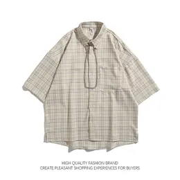 Летняя клетчатая рубашка с короткими рукавами мужчина для грузовой блузки в стиле Япония
