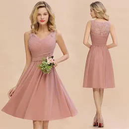 Runway Dresses Dusty Rose Chiffon Lace Bridesmaid Dresses Pleat V Neck Short Formal Wedding Evening Party Prom Gown for Bride Cocktail Vestidos T240518