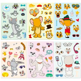 6PCS Lot Cartoon Puzzle Stickers Animals Refaced Stickers Comic Anime Girls Boys DIY Sticker Funny Graffiti Kids Cartoon Face Change Sticker Gift Patches