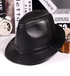 Winter Leather Top Hats For adult British Gentlemen Wide Brim Stetson Fedoras Fitted Brown Male Polyester4371241