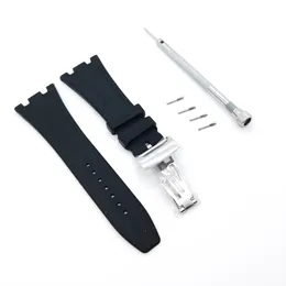 27mm svart silikonband 18mm silver stamlös vikband för AP Royal Oak 15400 15390 39mm 41mm modeller Watch