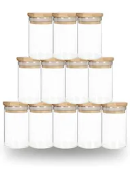 DIY SUBlimação de 6 onças de vidro do copo de copo com tampa de bambu Candle Jar Alimentos Recipiente de armazenamento de alimentos Clear Fosted Home Kitchen Supplies Portab8296215