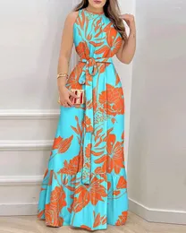 Vestidos casuais wywmy vestido feminino verão 2024 elegante impressão floral maxi moda redond lace up banquete longa feminina robe s-xxl