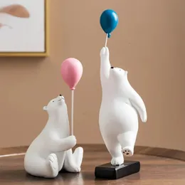 Adorável escultura do urso de balão polar, decoração nórdica da sala de estar da família interna, estatueta 240517